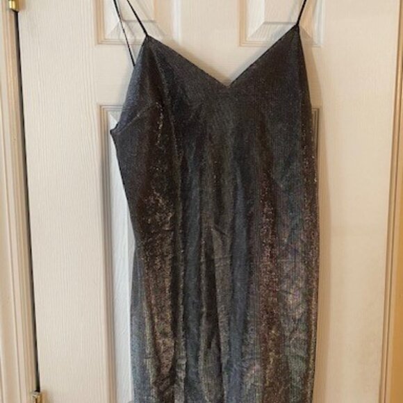 Zara women's  Silver metallic shimmery mesh slip mini dress size Large - Picture 1 of 6